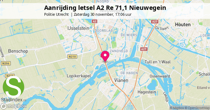 Aanrijding letsel A2 Re 71,1 Nieuwegein