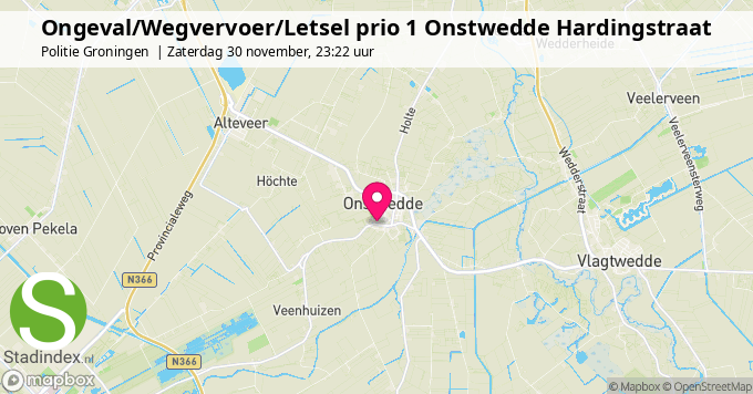 Ongeval/Wegvervoer/Letsel prio 1 Onstwedde Hardingstraat