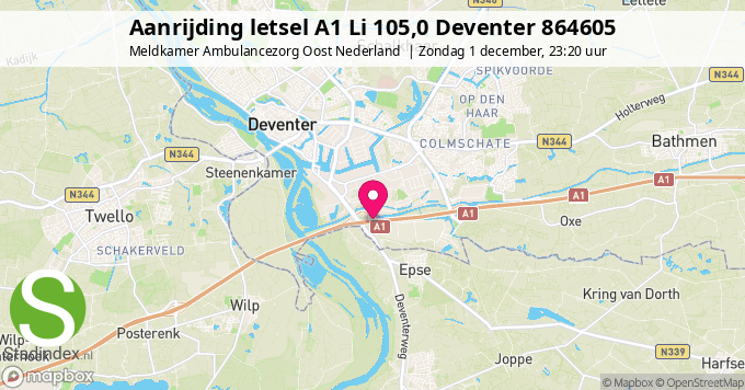 Aanrijding letsel A1 Li 105,0 Deventer 864605