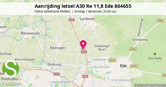 Aanrijding letsel A30 Re 11,8 Ede 864655