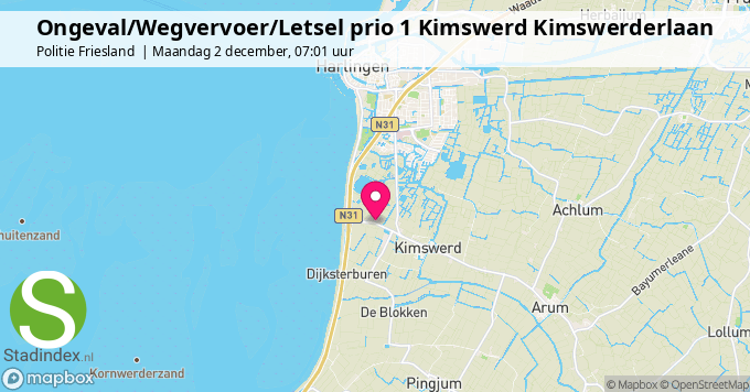 Ongeval/Wegvervoer/Letsel prio 1 Kimswerd Kimswerderlaan