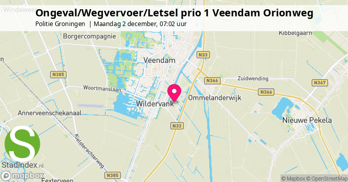 Ongeval/Wegvervoer/Letsel prio 1 Veendam Orionweg