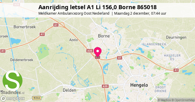 Aanrijding letsel A1 Li 156,0 Borne 865018