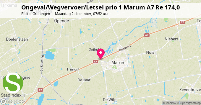 Ongeval/Wegvervoer/Letsel prio 1 Marum A7 Re 174,0