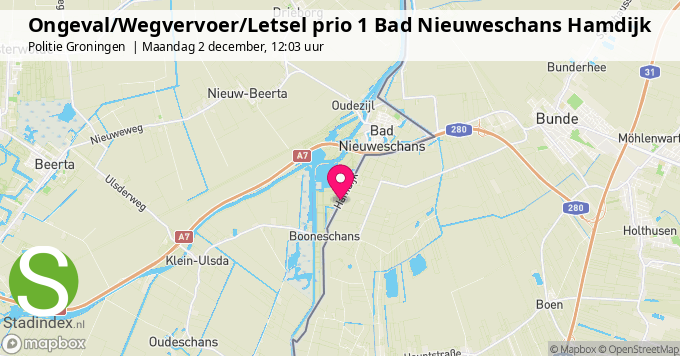 Ongeval/Wegvervoer/Letsel prio 1 Bad Nieuweschans Hamdijk