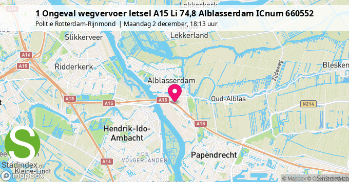 1 Ongeval wegvervoer letsel A15 Li 74,8 Alblasserdam ICnum 660552