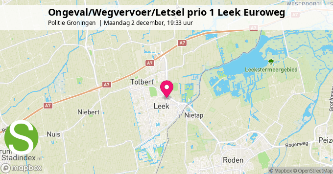 Ongeval/Wegvervoer/Letsel prio 1 Leek Euroweg