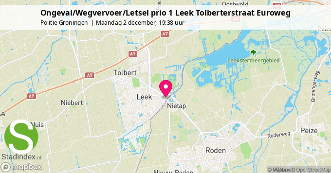 Ongeval/Wegvervoer/Letsel prio 1 Leek Tolberterstraat Euroweg