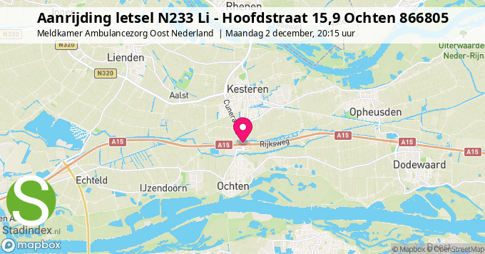 Aanrijding letsel N233 Li - Hoofdstraat 15,9 Ochten 866805