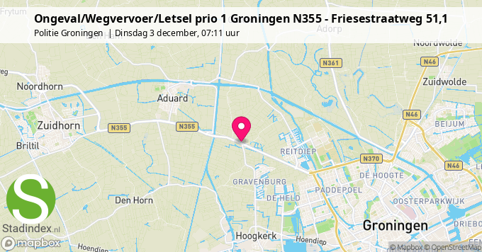 Ongeval/Wegvervoer/Letsel prio 1 Groningen N355 - Friesestraatweg 51,1