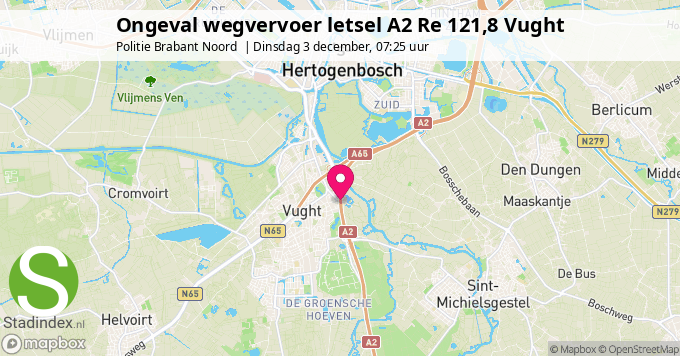 Ongeval wegvervoer letsel A2 Re 121,8 Vught