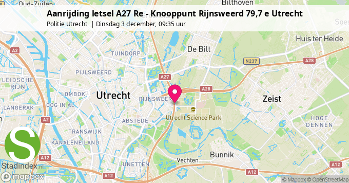 Aanrijding letsel A27 Re - Knooppunt Rijnsweerd 79,7 e Utrecht