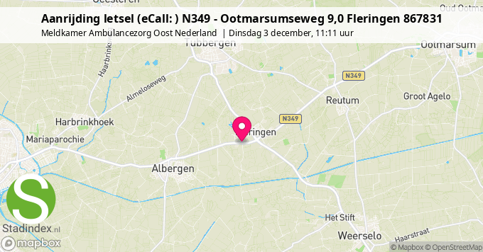 Aanrijding letsel (eCall: ) N349 - Ootmarsumseweg 9,0 Fleringen 867831