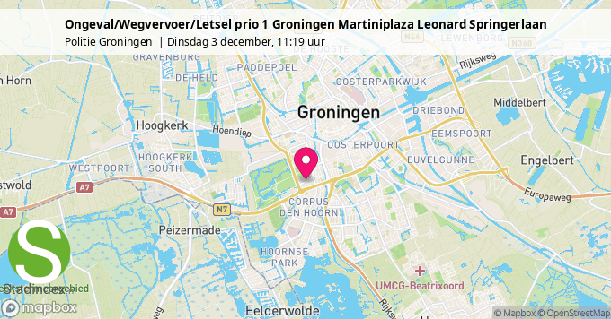 Ongeval/Wegvervoer/Letsel prio 1 Groningen Martiniplaza Leonard Springerlaan