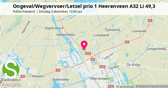 Ongeval/Wegvervoer/Letsel prio 1 Heerenveen A32 Li 49,3