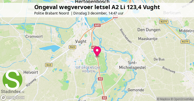 Ongeval wegvervoer letsel A2 Li 123,4 Vught