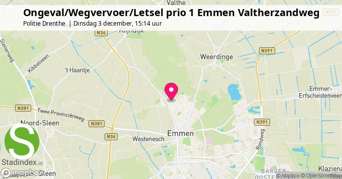 Ongeval/Wegvervoer/Letsel prio 1 Emmen Valtherzandweg