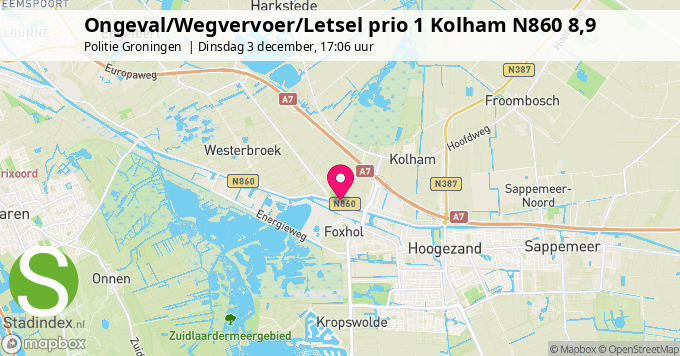 Ongeval/Wegvervoer/Letsel prio 1 Kolham N860 8,9