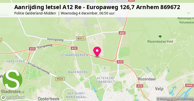 Aanrijding letsel A12 Re - Europaweg 126,7 Arnhem 869672