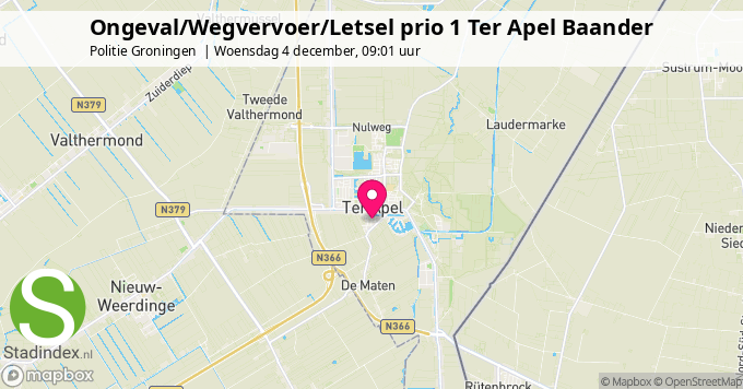 Ongeval/Wegvervoer/Letsel prio 1 Ter Apel Baander