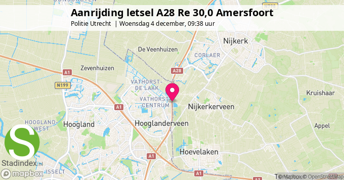 Aanrijding letsel A28 Re 30,0 Amersfoort