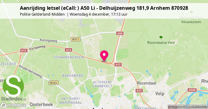 Aanrijding letsel (eCall: ) A50 Li - Delhuijzenweg 181,9 Arnhem 870928