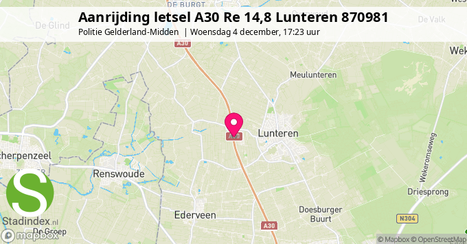 Aanrijding letsel A30 Re 14,8 Lunteren 870981