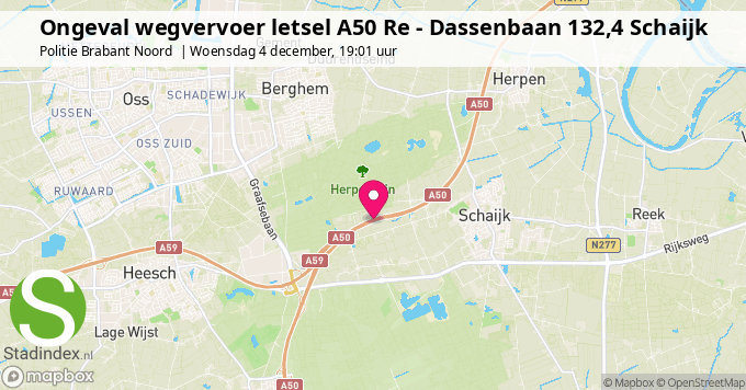 Ongeval wegvervoer letsel A50 Re - Dassenbaan 132,4 Schaijk