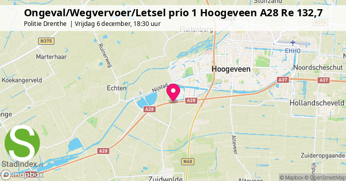 Ongeval/Wegvervoer/Letsel prio 1 Hoogeveen A28 Re 132,7