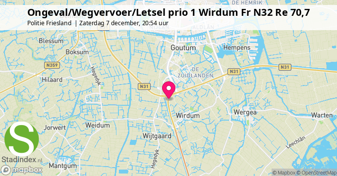 Ongeval/Wegvervoer/Letsel prio 1 Wirdum Fr N32 Re 70,7