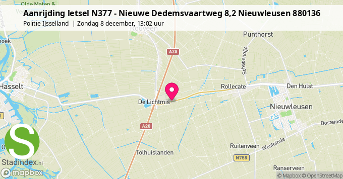 Aanrijding letsel N377 - Nieuwe Dedemsvaartweg 8,2 Nieuwleusen 880136