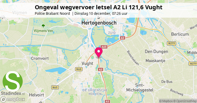 Ongeval wegvervoer letsel A2 Li 121,6 Vught