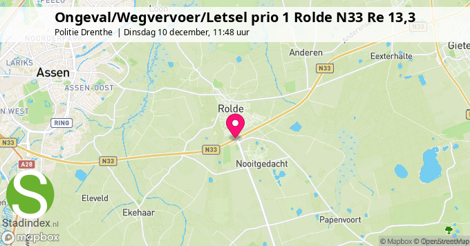 Ongeval/Wegvervoer/Letsel prio 1 Rolde N33 Re 13,3