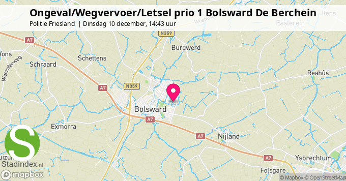 Ongeval/Wegvervoer/Letsel prio 1 Bolsward De Berchein