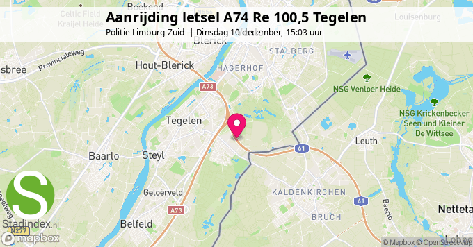 Aanrijding letsel A74 Re 100,5 Tegelen