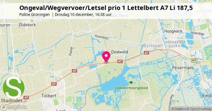 Ongeval/Wegvervoer/Letsel prio 1 Lettelbert A7 Li 187,5