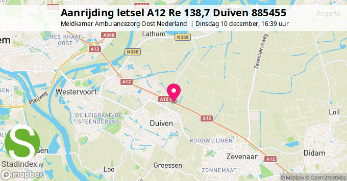 Aanrijding letsel A12 Re 138,7 Duiven 885455