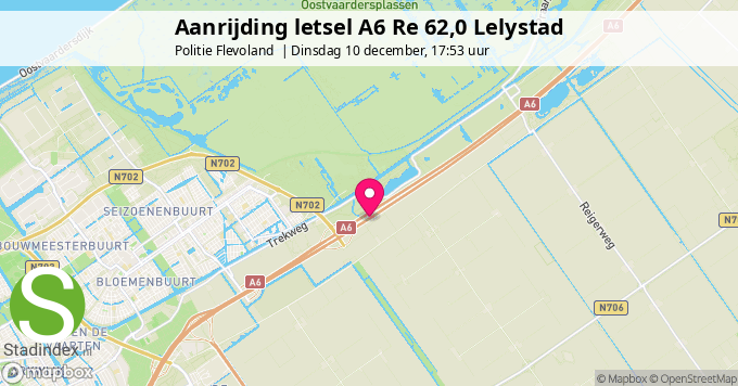 Aanrijding letsel A6 Re 62,0 Lelystad