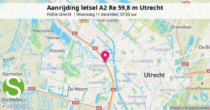 Aanrijding letsel A2 Re 59,8 m Utrecht