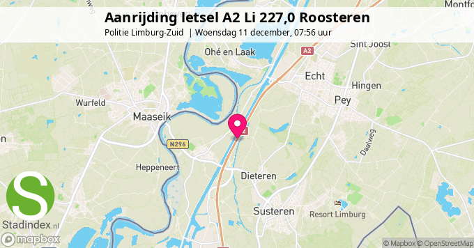 Aanrijding letsel A2 Li 227,0 Roosteren