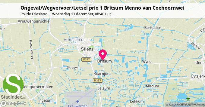 Ongeval/Wegvervoer/Letsel prio 1 Britsum Menno van Coehoornwei