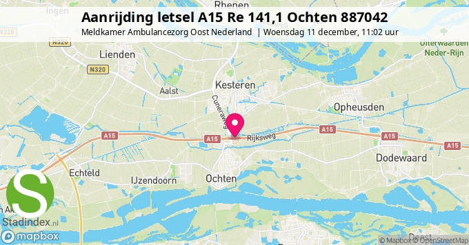 Aanrijding letsel A15 Re 141,1 Ochten 887042