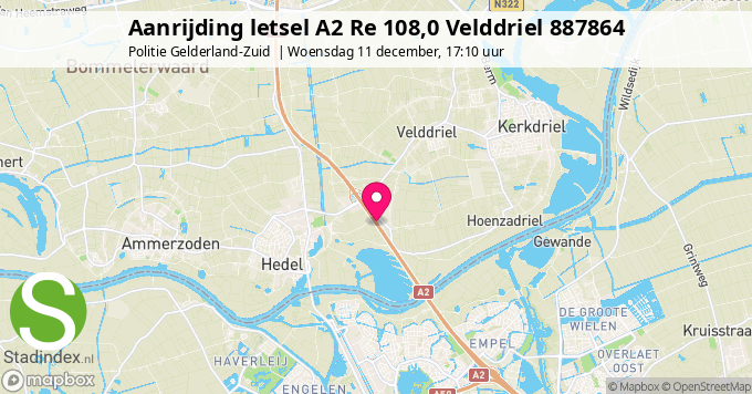 Aanrijding letsel A2 Re 108,0 Velddriel 887864