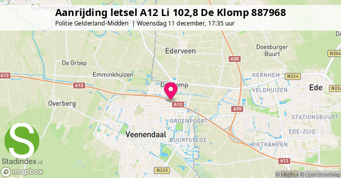 Aanrijding letsel A12 Li 102,8 De Klomp 887968