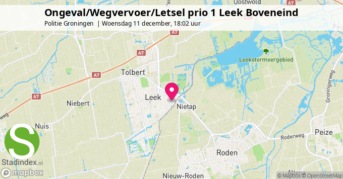 Ongeval/Wegvervoer/Letsel prio 1 Leek Boveneind