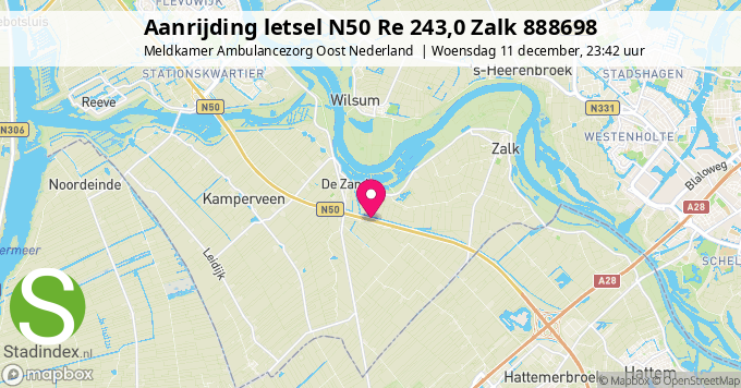 Aanrijding letsel N50 Re 243,0 Zalk 888698