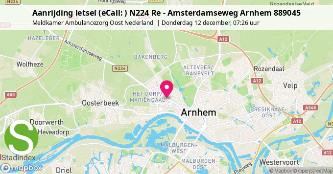 Aanrijding letsel (eCall: ) N224 Re - Amsterdamseweg Arnhem 889045