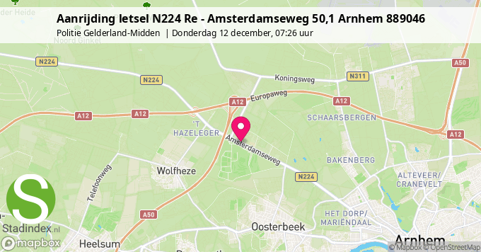 Aanrijding letsel N224 Re - Amsterdamseweg 50,1 Arnhem 889046