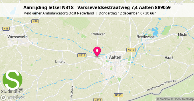 Aanrijding letsel N318 - Varsseveldsestraatweg 7,4 Aalten 889059