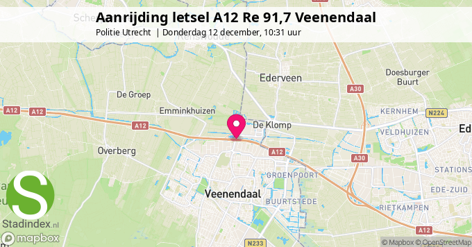 Aanrijding letsel A12 Re 91,7 Veenendaal